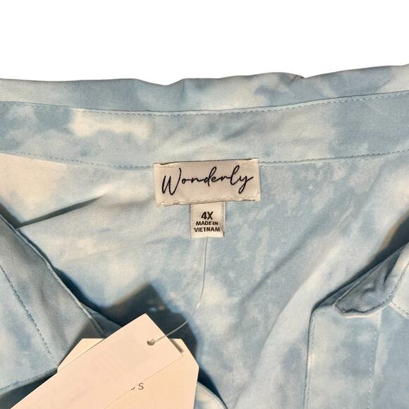 Wonderly Popover Tunic Top Plus Sz 4X Long Sleeve Breezy Blue & White Clouds NWT - Picture 5 of 7